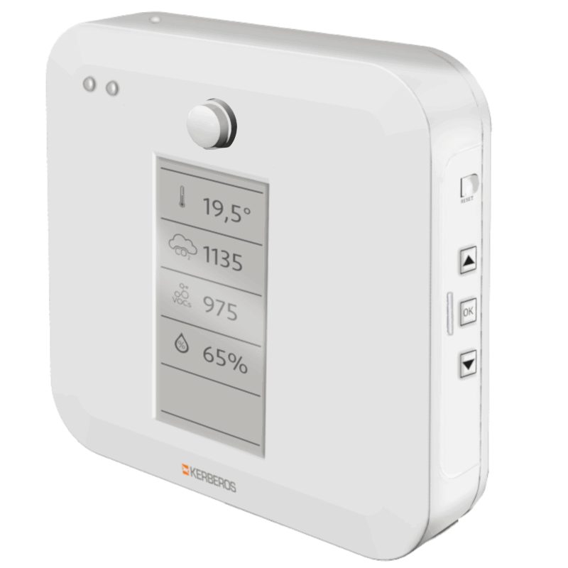 Sensore di Movimento, CO2, Composti Organici Volatili (VOC), Temperatura, Umidità e Luce con funzione termostato, include trasmettitore IR wireless per controllo dispositivi tramite infrarossi - Alim. 5 ÷ 12 VDC - Uscita RS485 ModBUS RTU 
