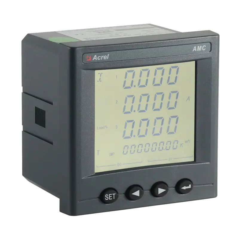 Panel-mounted, three-phase power meter for current transformers
