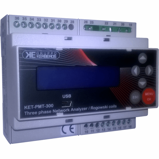 Power meter trifase per Rogowski con display, montaggio a barra DIN - alim. 10-40 VDC, 19-28VAC